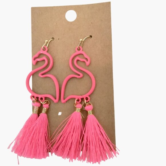 Topicalia Jewelry - Pink Flamingo Earrings Tassel Silhouette Hook Drop Dangle USA